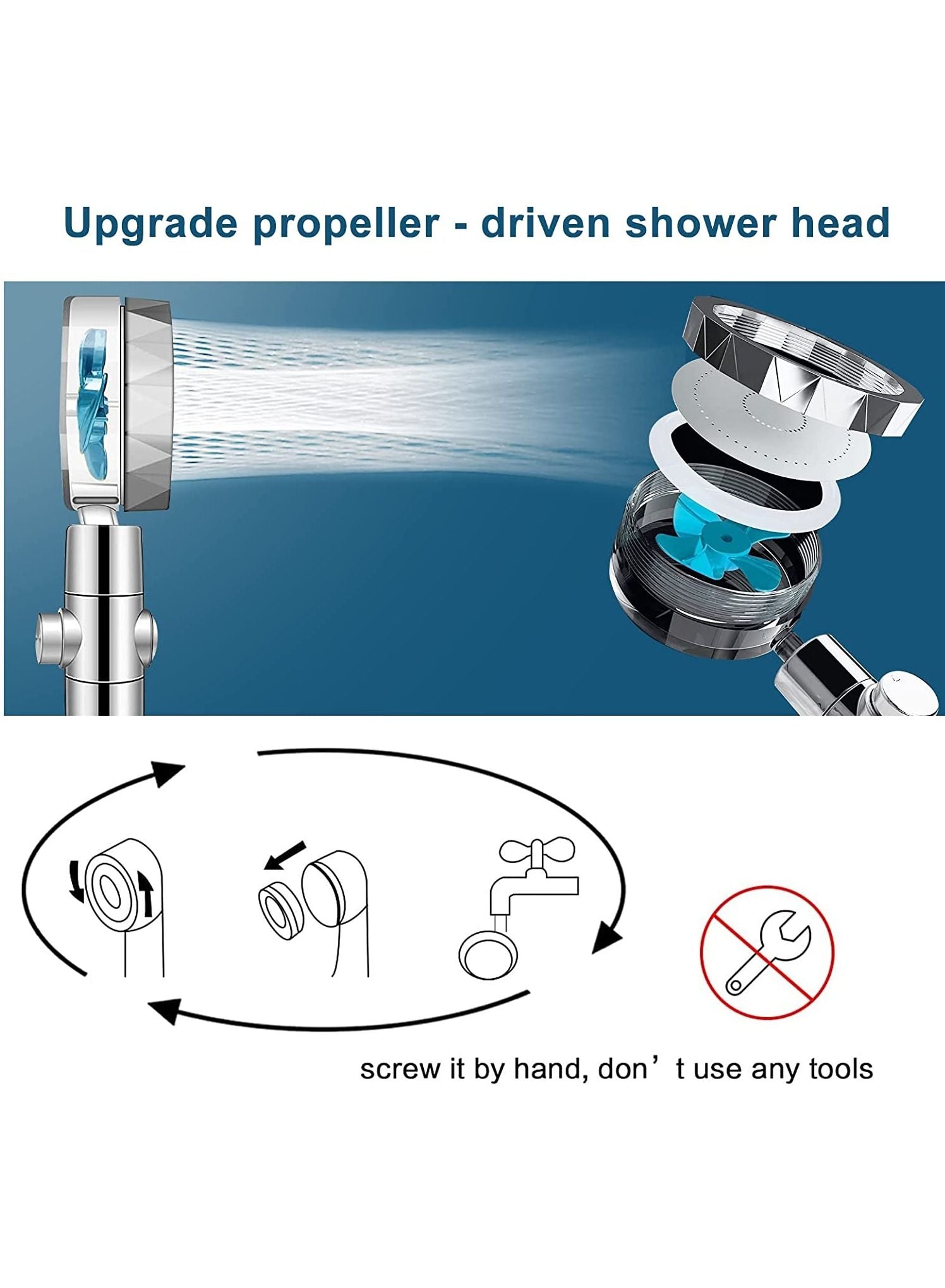 Handheld Shower Head, High Pressure Shower Heads Turbo Fan 360 Degrees Rotating, Hydro Jet Shower Head with 3 Filters Turbocharged Showerhead (Blue) Handheld Shower Head, High Pressure Shower Heads Turbo Fan 360 Degrees Rotating, Hydro Jet Shower Head with 3 Filters Turbocharged Showerhead (Blue)